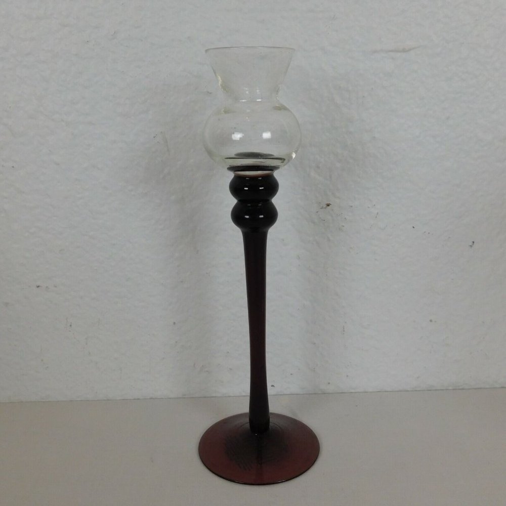 Purple Amethyst Bud Vase & 2 Taper Candle Holders Glass Eclectic Grouping 8-9" - Picture 7 of 9